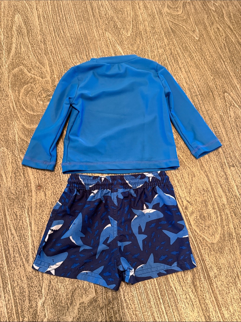 Carter’s Blue Shark Rash Guard Set for Kids - Long Sleeve Swim Top & Shorts - Picture 2 of 4
